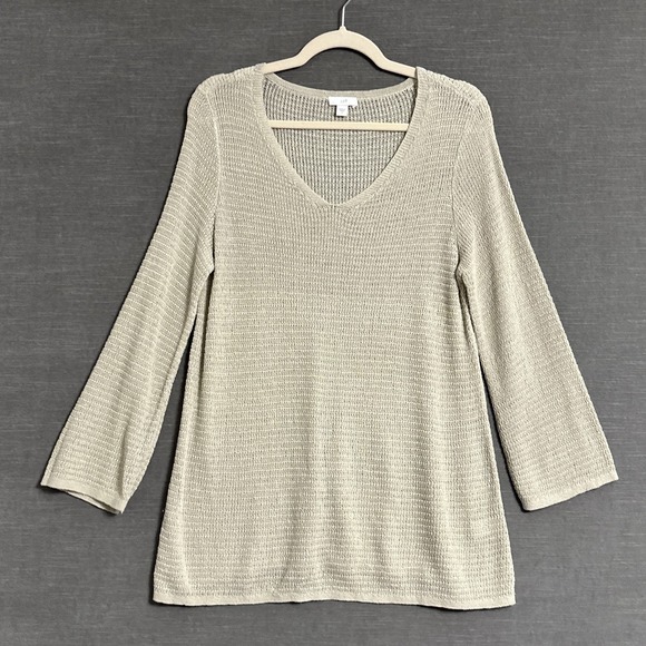 J. Jill Sweaters - J Jill Sweater Small Beige Linen Lightweight Pullover Top‎ Tunic Beach Coastal